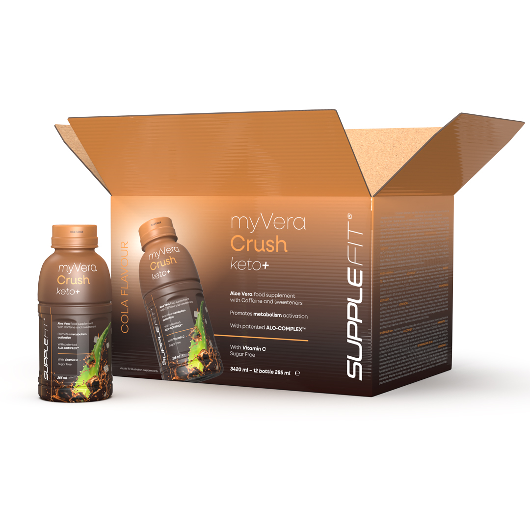MYVERA CRUSH Keto + | Suplemento alimentar com cafeína e com edulcorantes em frascos de dose única de 285 ml (embalagem de 6) - 1710 ml